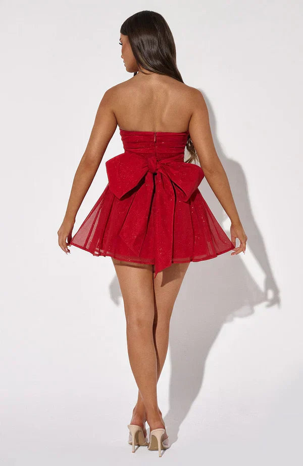 Raven | Party Dress Glitter Short Elegant Fit Bow Detail 2