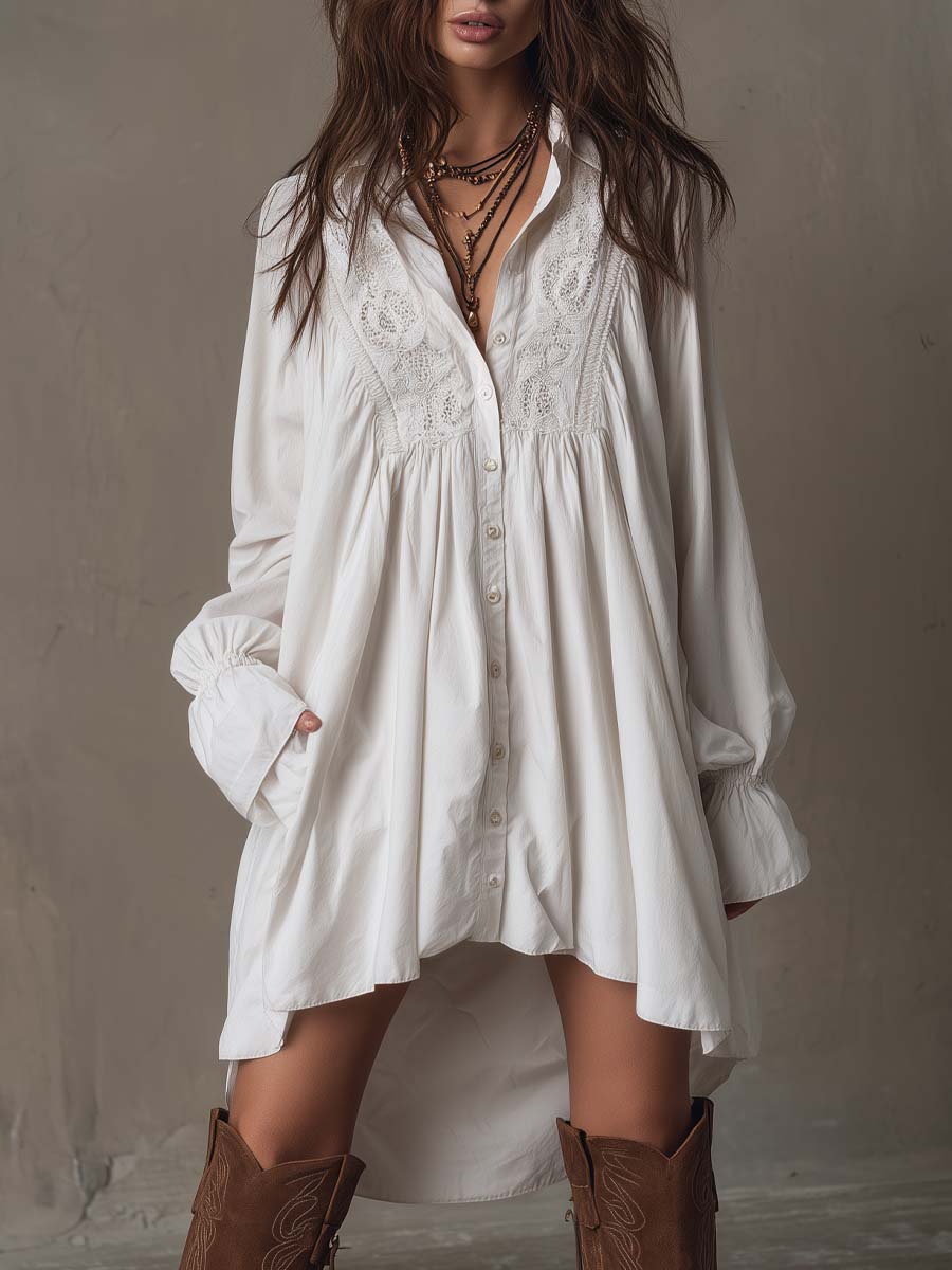 Ravina | Elegant Lace Irregular Hem Women's Dress – Long-Sleeved Mini Dress 0