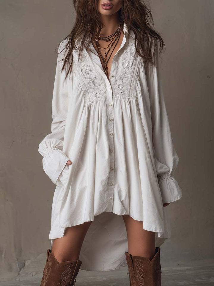 Ravina | Elegant Lace Irregular Hem Women's Dress – Long-Sleeved Mini Dress 0