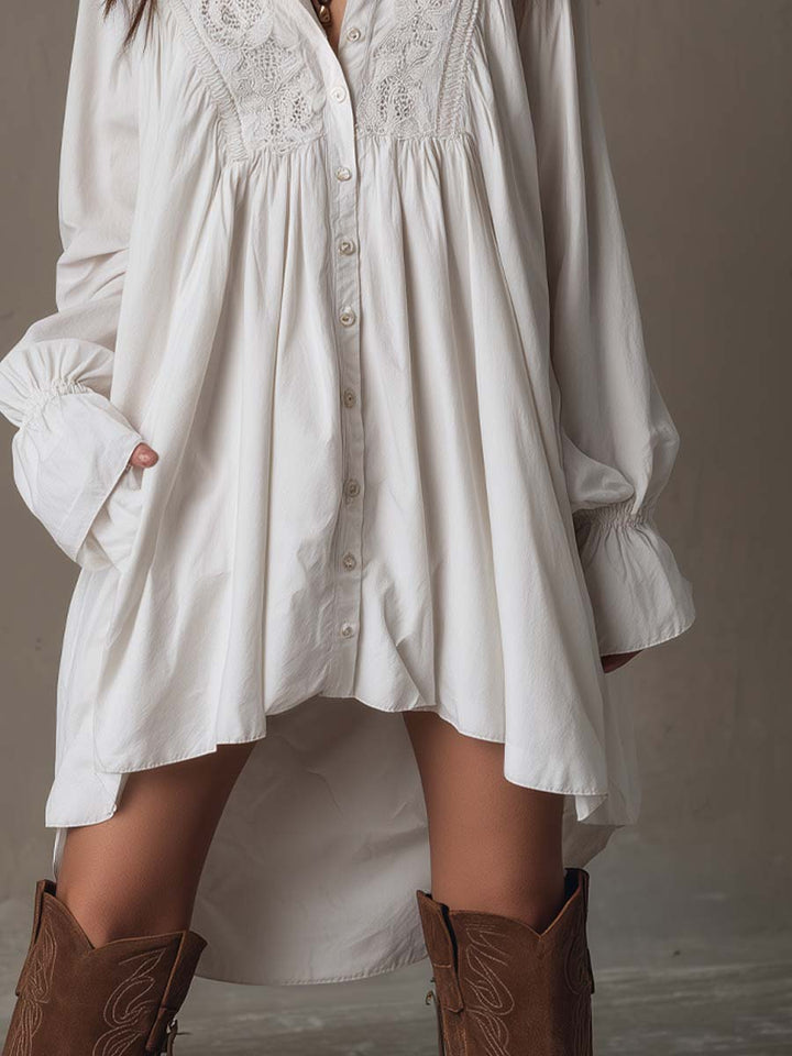 Ravina | Elegant Lace Irregular Hem Women's Dress – Long-Sleeved Mini Dress 3