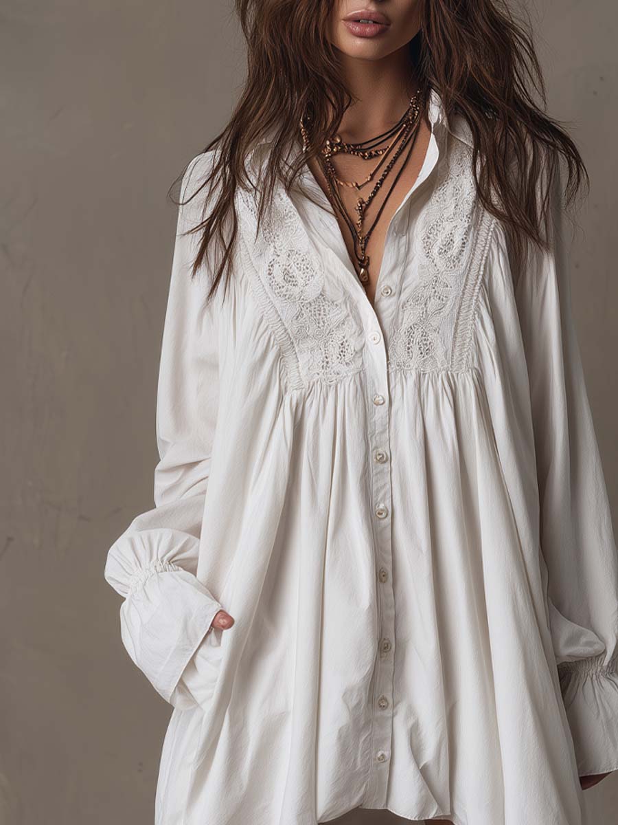 Ravina | Elegant Lace Irregular Hem Women's Dress – Long-Sleeved Mini Dress 4