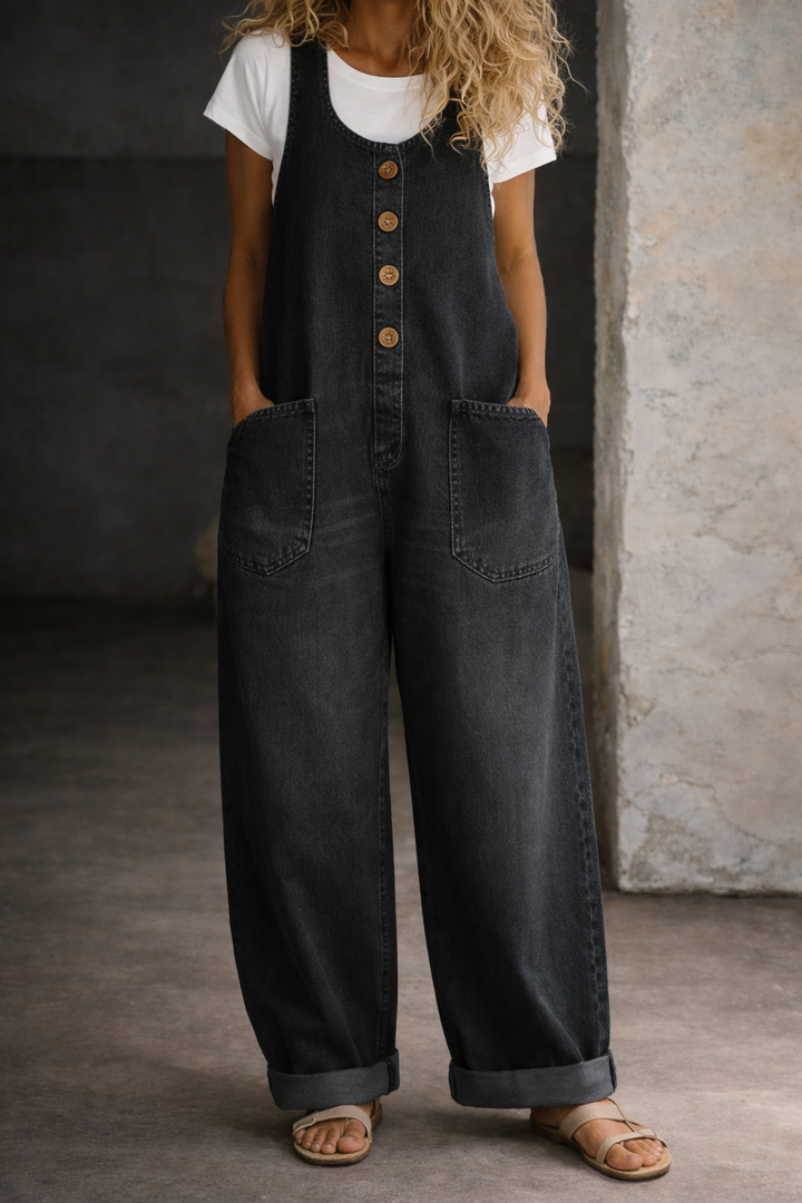 Remy | Effortless, Comfortable Women’s Denim Overalls - Button Front & Wide Leg 3
