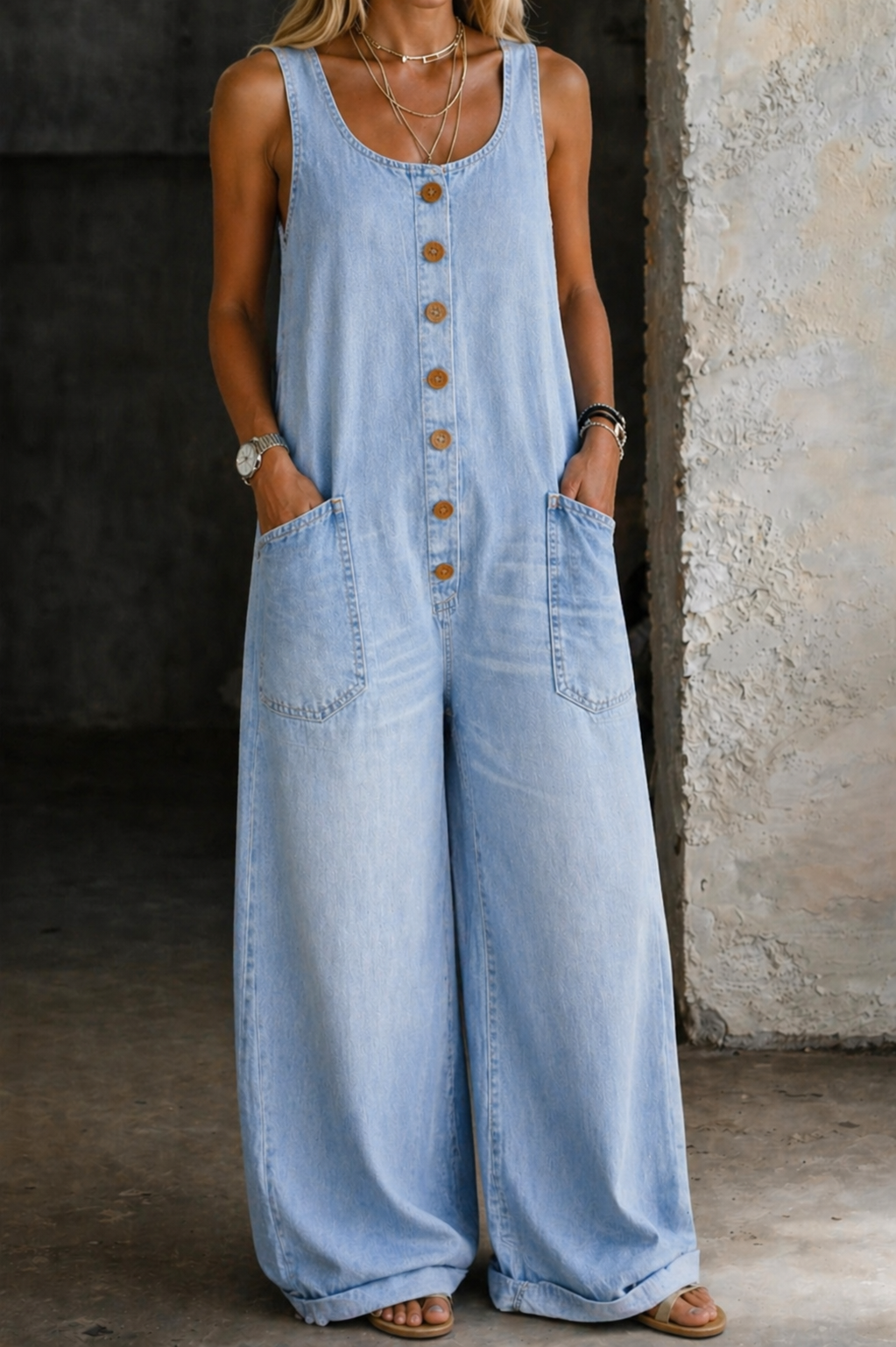 Remy | Effortless, Comfortable Women’s Denim Overalls - Button Front & Wide Leg 8