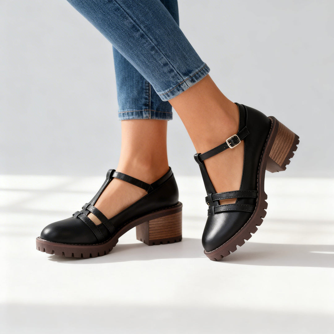 Romilly | Women's Loafers T-Strap Block Heel Retro Chic Fit 0