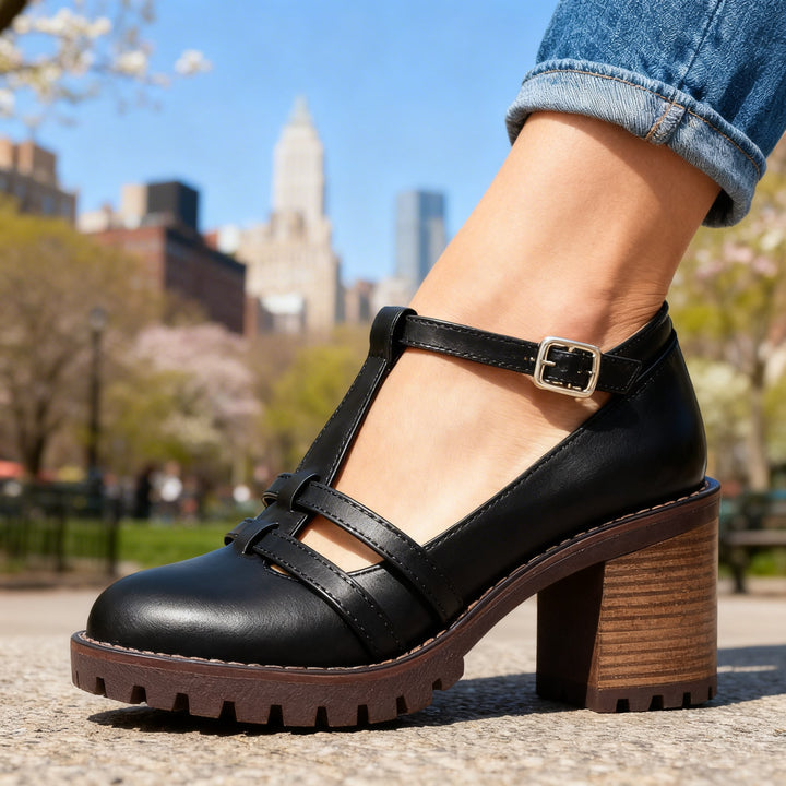 Romilly | Women's Loafers T-Strap Block Heel Retro Chic Fit 6