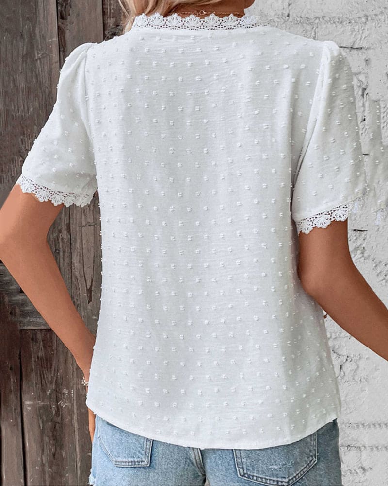 Romy | Elegant V-Neck Short Sleeve Blouse – Soft &amp; Breathable 2