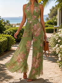 Lena | Elegant Floral Print Wide-Leg Chiffon Jumpsuit