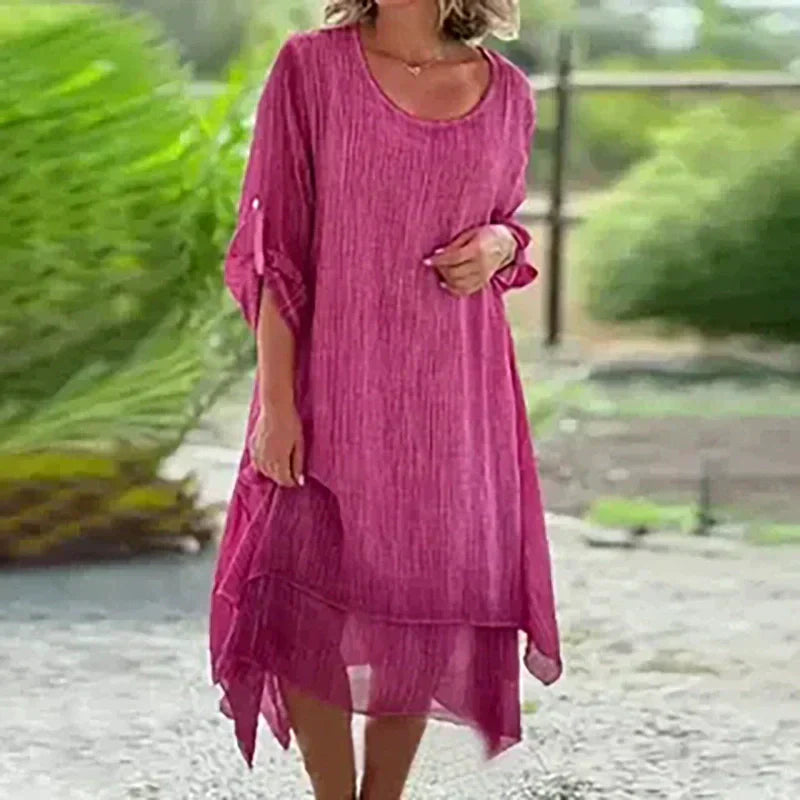 Rosa | Elegant, Flowing Women's Summer Dress – Comfortable Layered Midi in White 0