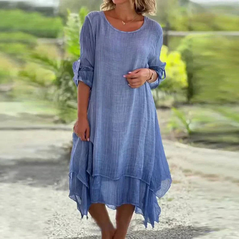Rosa | Elegant, Flowing Women's Summer Dress – Comfortable Layered Midi in White 2