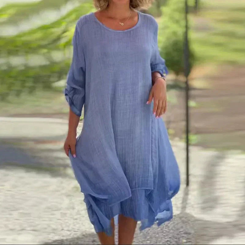 Rosa | Elegant, Flowing Women's Summer Dress – Comfortable Layered Midi in White 4