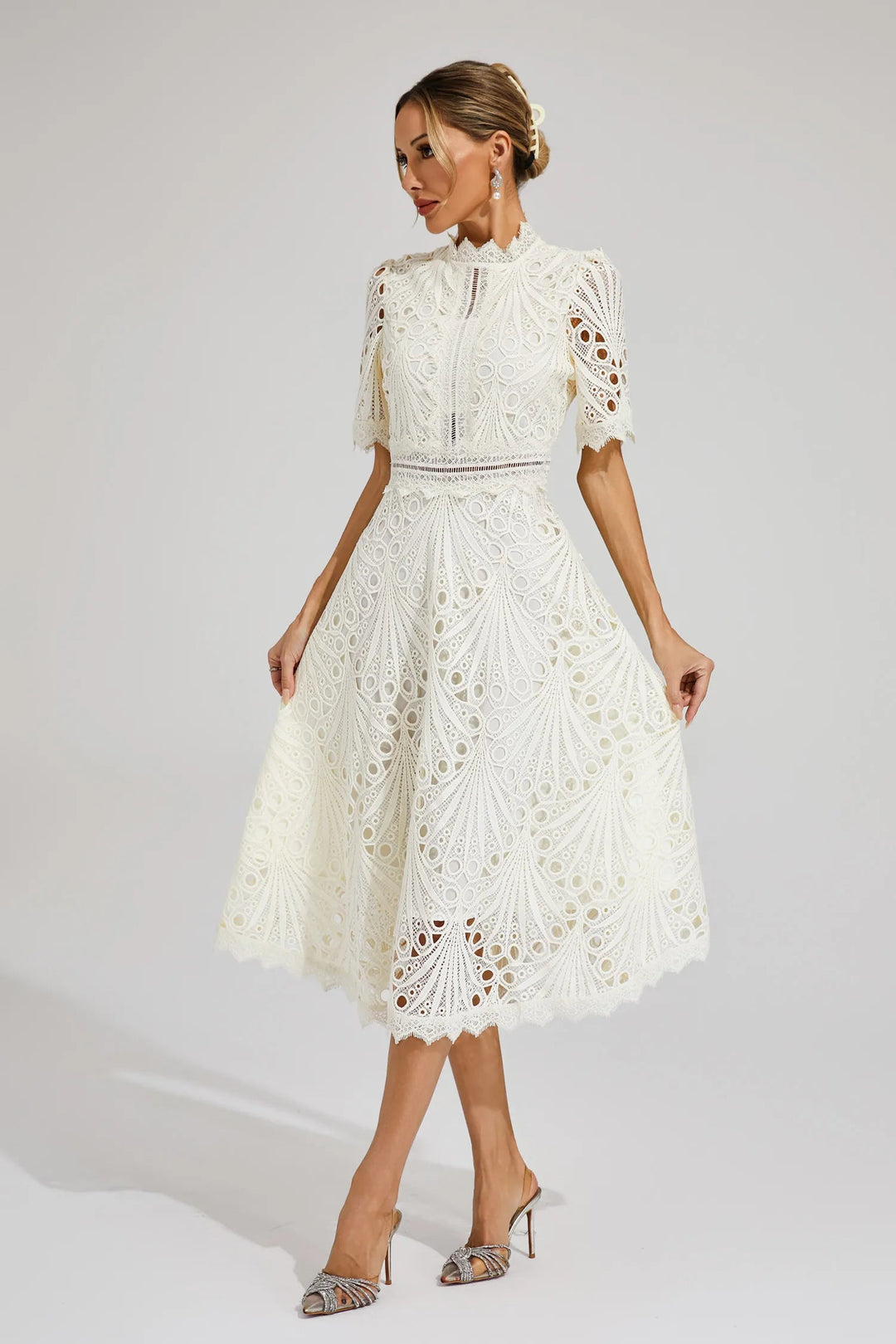 Rosalinda | Elegant Lace-Trimmed Women’s Midi Dress for Formal Occasions 1