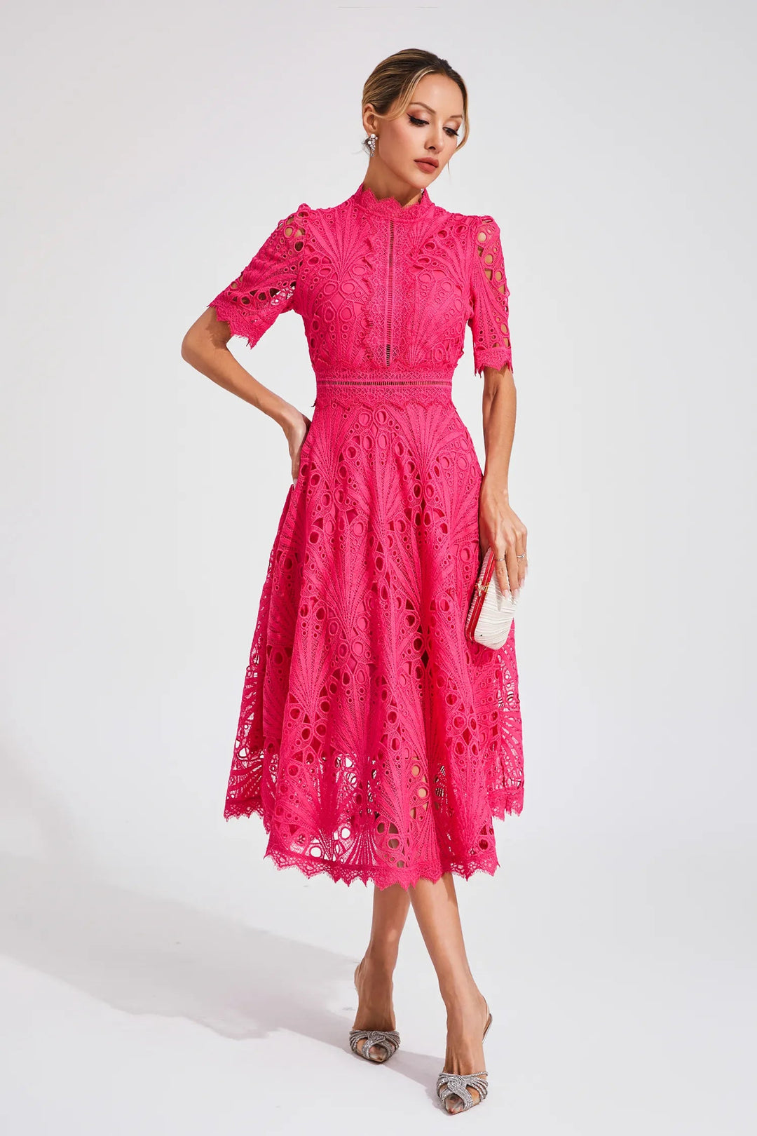 Rosalinda | Elegant Lace-Trimmed Women’s Midi Dress for Formal Occasions 3
