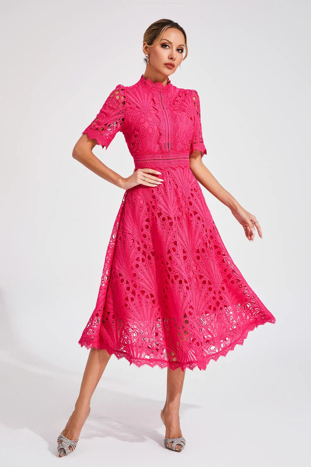 Rosalinda | Elegant Lace-Trimmed Women’s Midi Dress for Formal Occasions 4