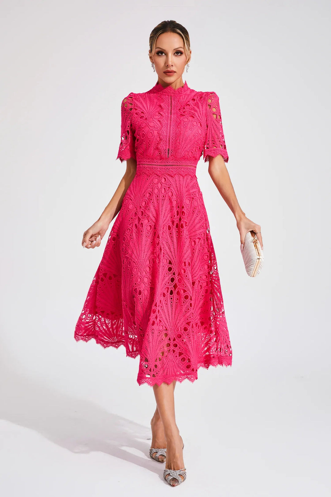 Rosalinda | Elegant Lace-Trimmed Women’s Midi Dress for Formal Occasions 5