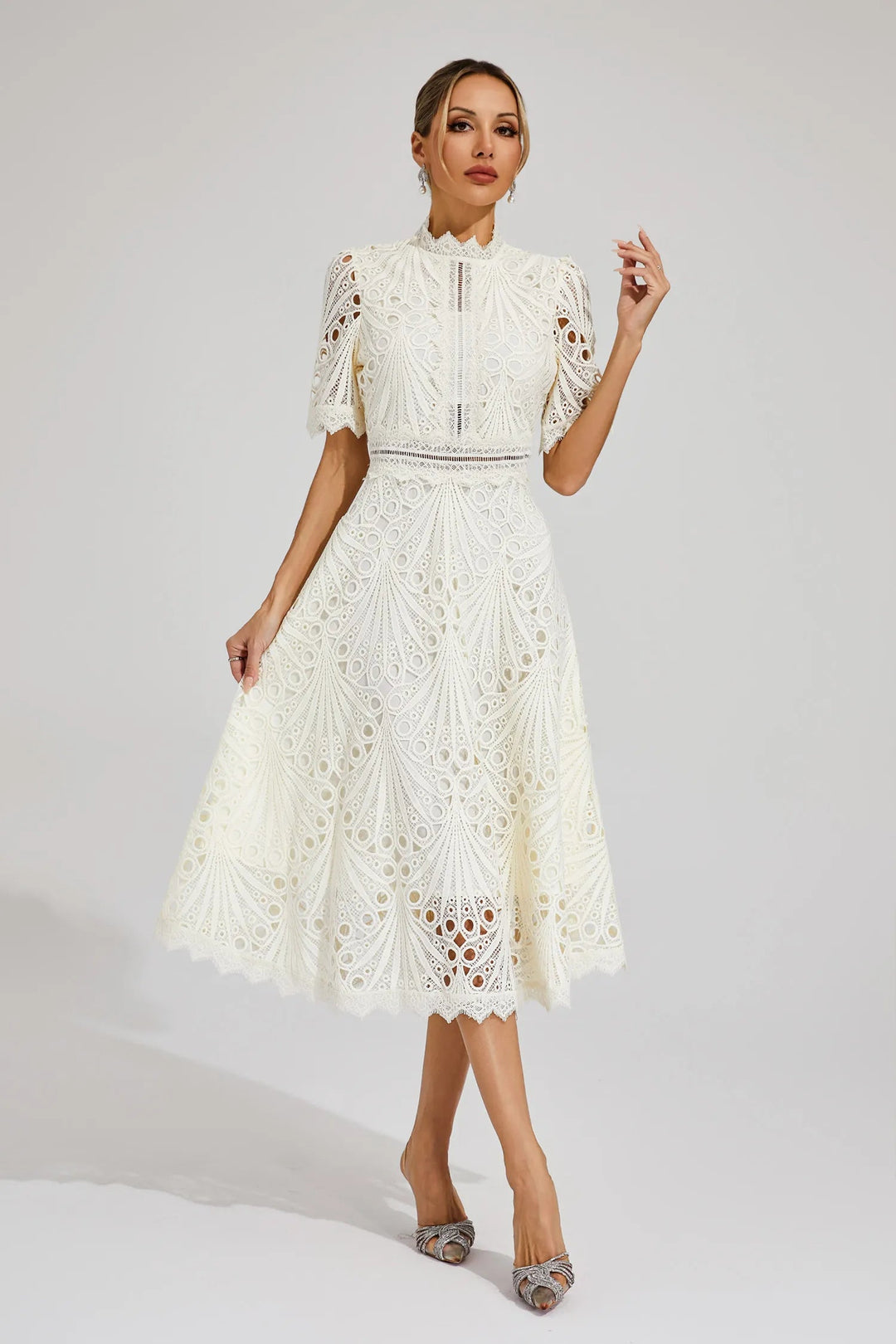 Rosalinda | Elegant Lace-Trimmed Women’s Midi Dress for Formal Occasions 9