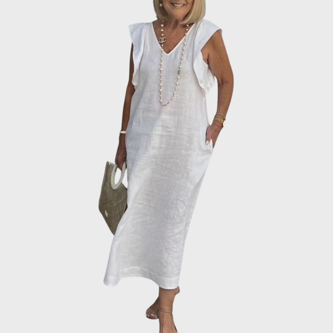 Rosalinda | Elegant &amp; Functional Women’s V-Neck Sleeveless Pocket Maxi Dress 0