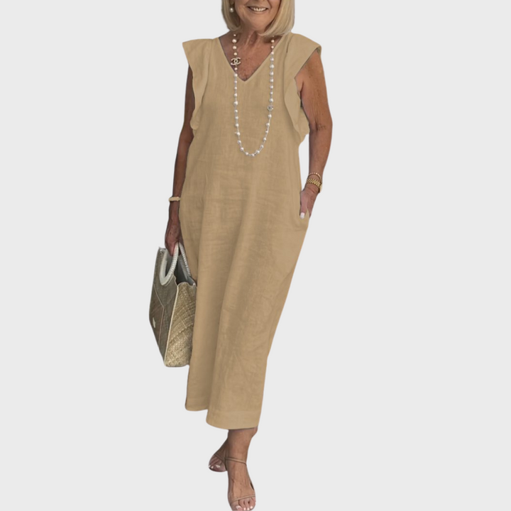 Rosalinda | Elegant &amp; Functional Women’s V-Neck Sleeveless Pocket Maxi Dress 10