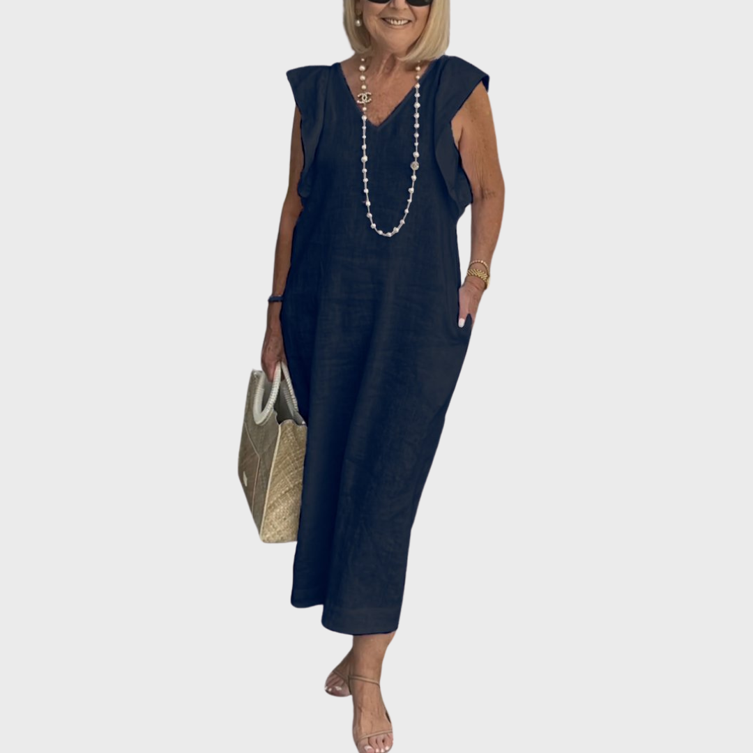 Rosalinda | Elegant &amp; Functional Women’s V-Neck Sleeveless Pocket Maxi Dress 3