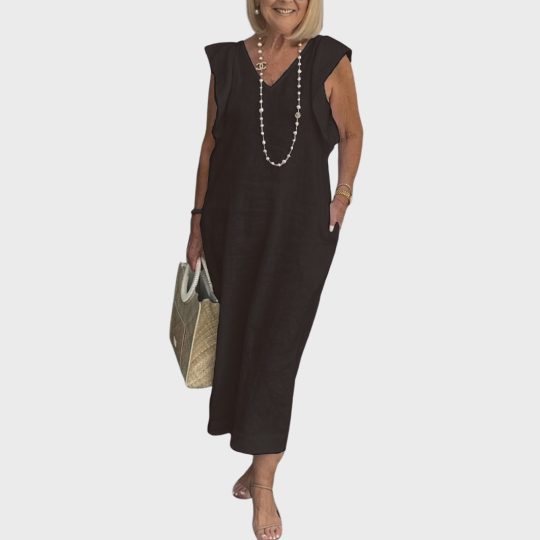 Rosalinda | Elegant &amp; Functional Women’s V-Neck Sleeveless Pocket Maxi Dress 6