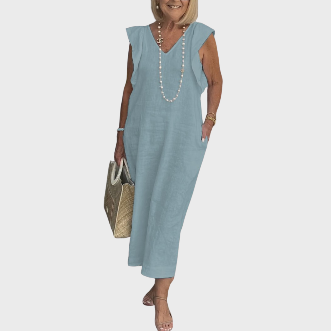 Rosalinda | Elegant &amp; Functional Women’s V-Neck Sleeveless Pocket Maxi Dress 9
