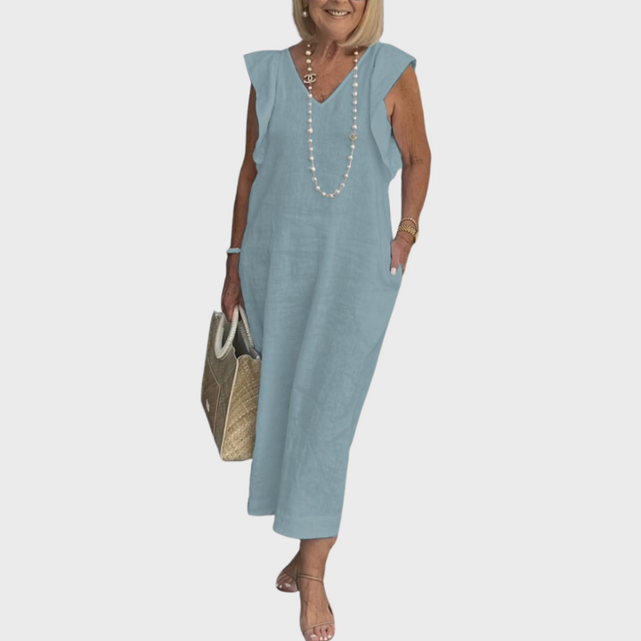 Rosalinda | Elegant &amp; Functional Women’s V-Neck Sleeveless Pocket Maxi Dress 9