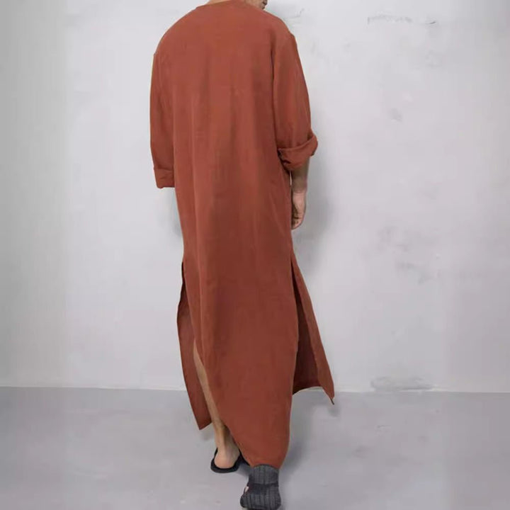 Ryan | Men's Relaxed-Fit Maxi Linen Kaftan Tunic Stand-Collar Button Placket 3