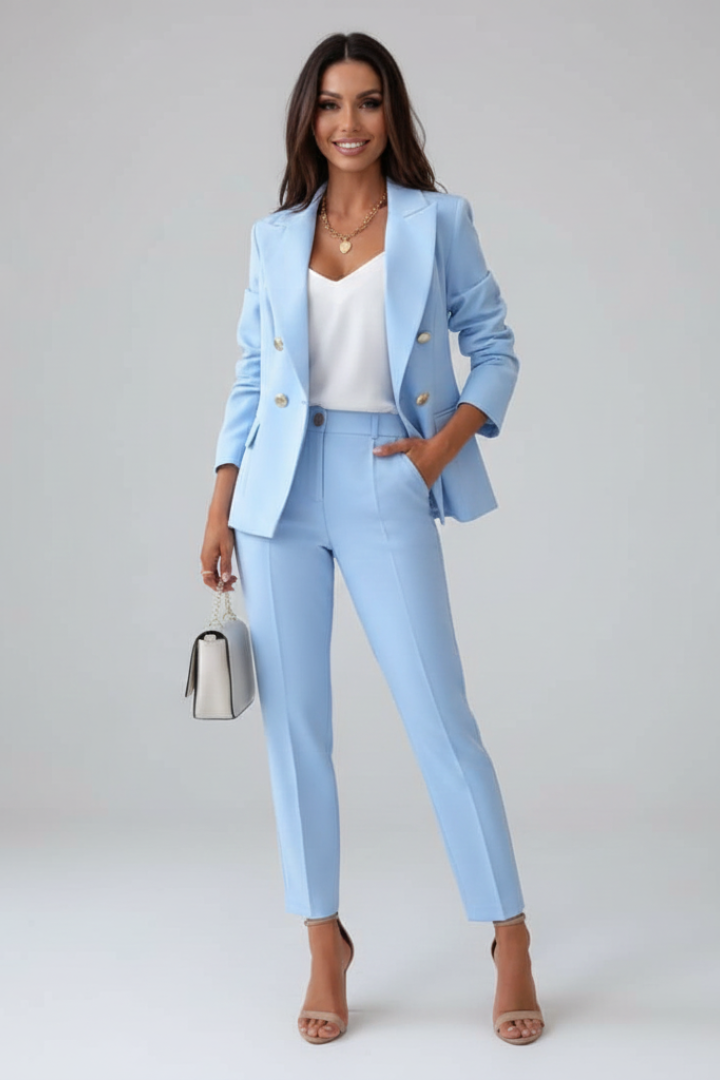Scarlett | Elegant, Structured Women's Blazer Suit Set - Double Breasted Design in Light Blue 0