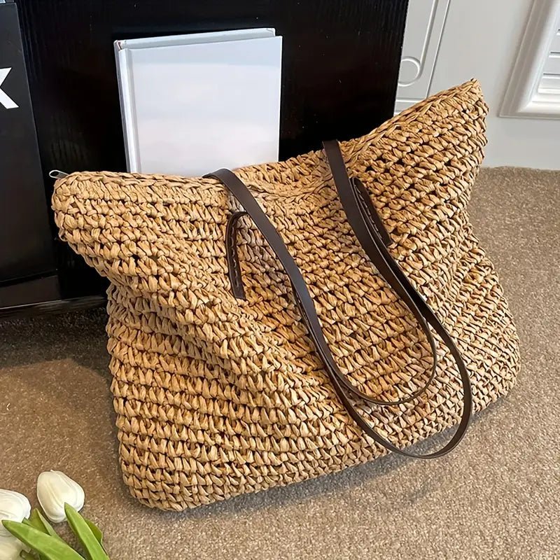 Scarlett | Women's Oversized Woven Straw Shoulder Tote Bag Bohemian Beach 4