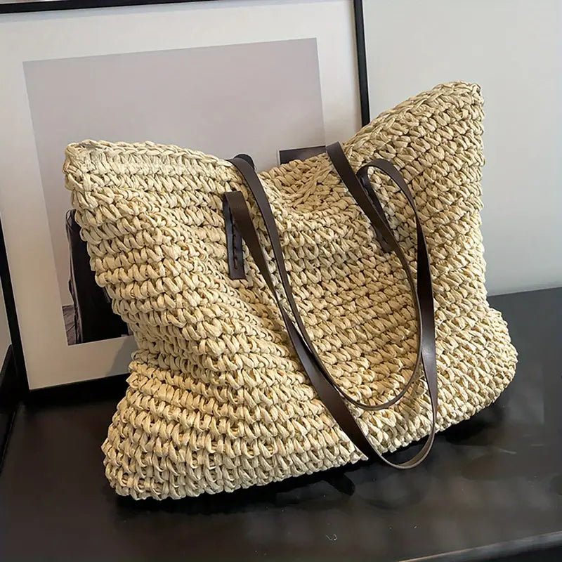 Scarlett | Women's Oversized Woven Straw Shoulder Tote Bag Bohemian Beach 7