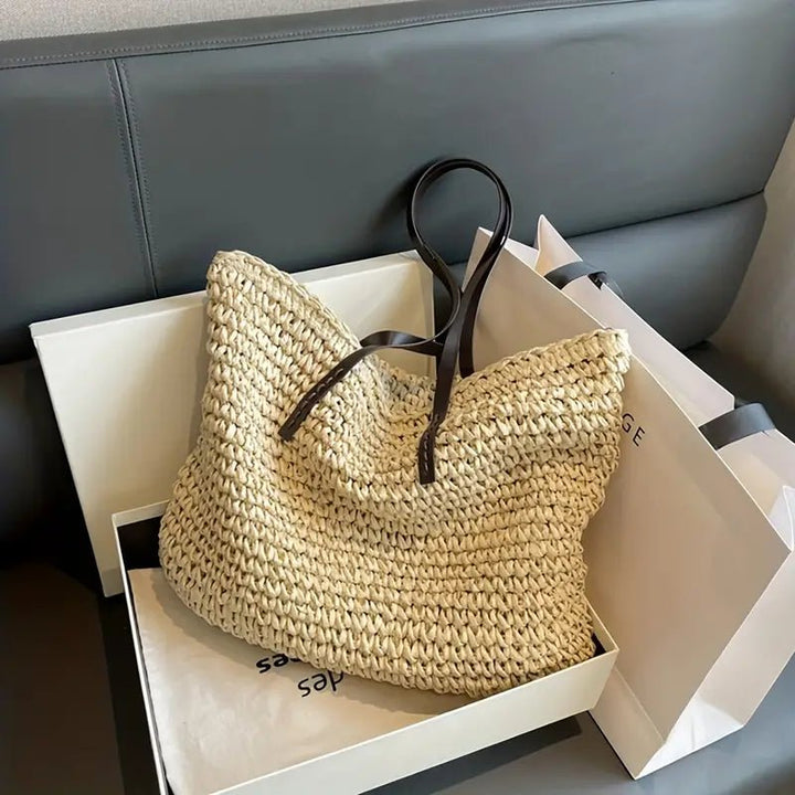 Scarlett | Women's Oversized Woven Straw Shoulder Tote Bag Bohemian Beach 8