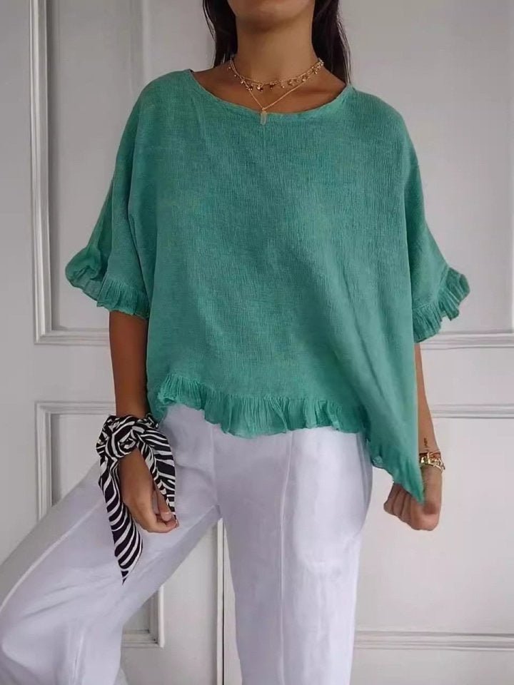 Scarlett | Women's Relaxed-Fit Frayed-Hem Linen-Look Short-Sleeve Blouse 4