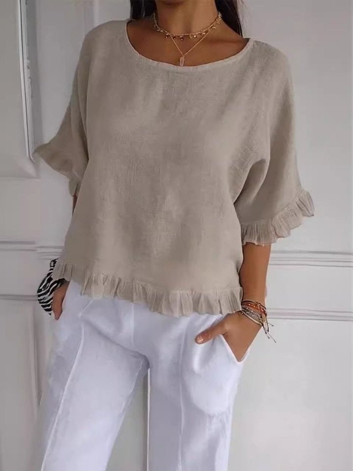 Scarlett | Women's Relaxed-Fit Frayed-Hem Linen-Look Short-Sleeve Blouse 5