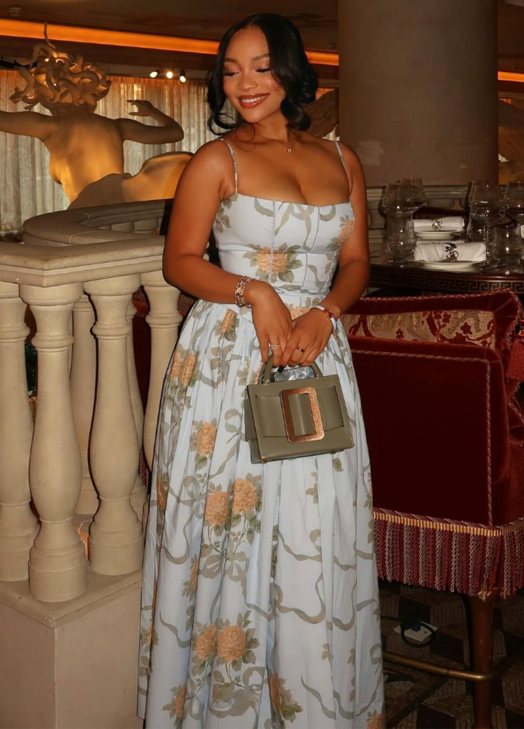 Seraphina | Elegant Floral Midi Wedding Guest Dress 0