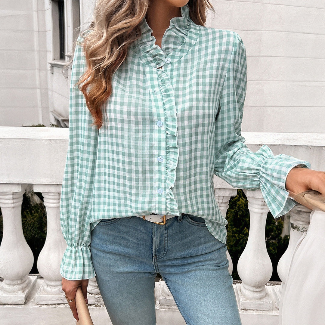 Seravelle | Modern and comfortable checked blouse 0
