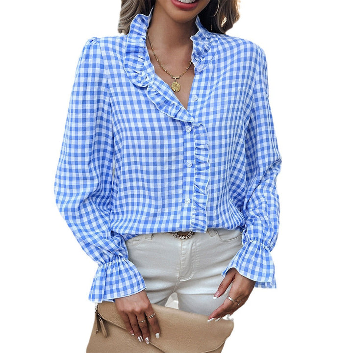 Seravelle | Modern and comfortable checked blouse 4