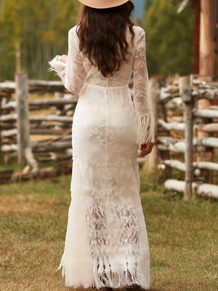 Serena | Elegant Long Sleeve Maxi Dress with Tassels for Women 5