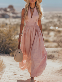 Mila | Elegant Sleeveless Halterneck Maxi Dress for Summer