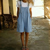 Hannah | Salopette corta in denim vintage lavato
