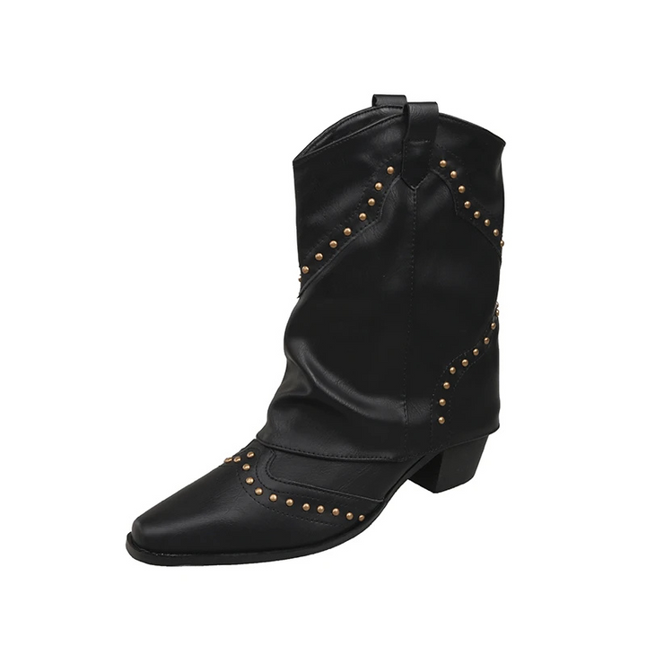 Sierra | Women's Cowgirl Boots Black Studded Mid-Heel Stylish Fit 0
