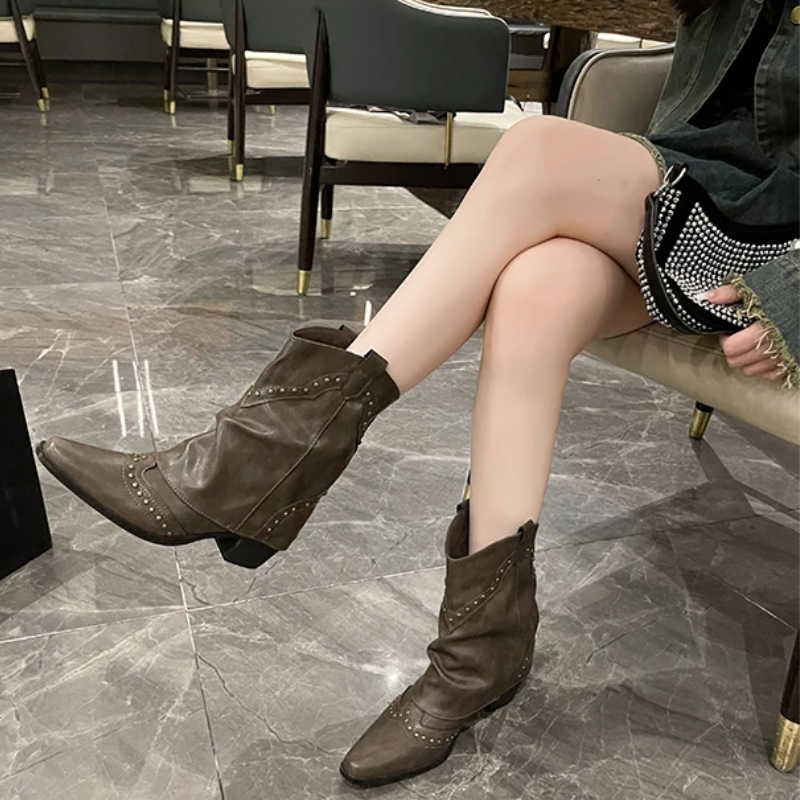 Sierra | Women's Cowgirl Boots Black Studded Mid-Heel Stylish Fit 1