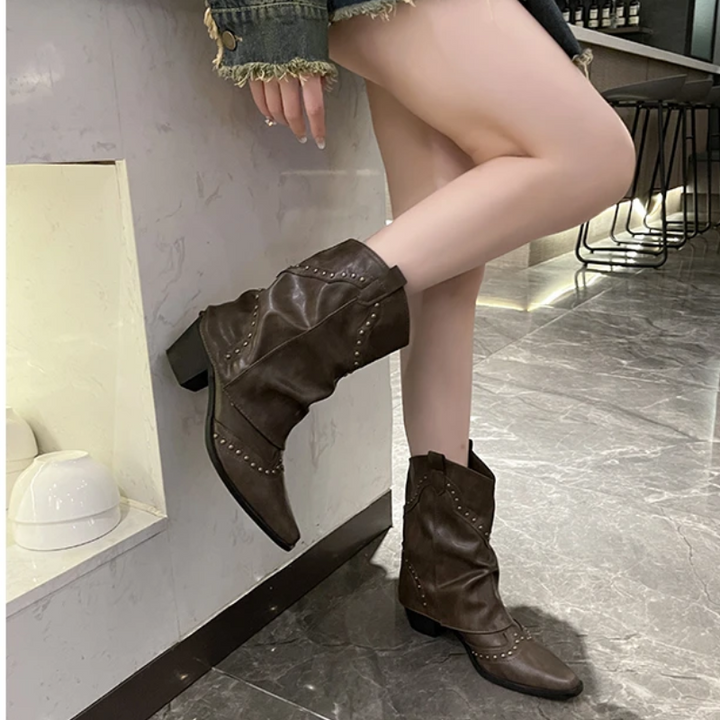 Sierra | Women's Cowgirl Boots Black Studded Mid-Heel Stylish Fit 2