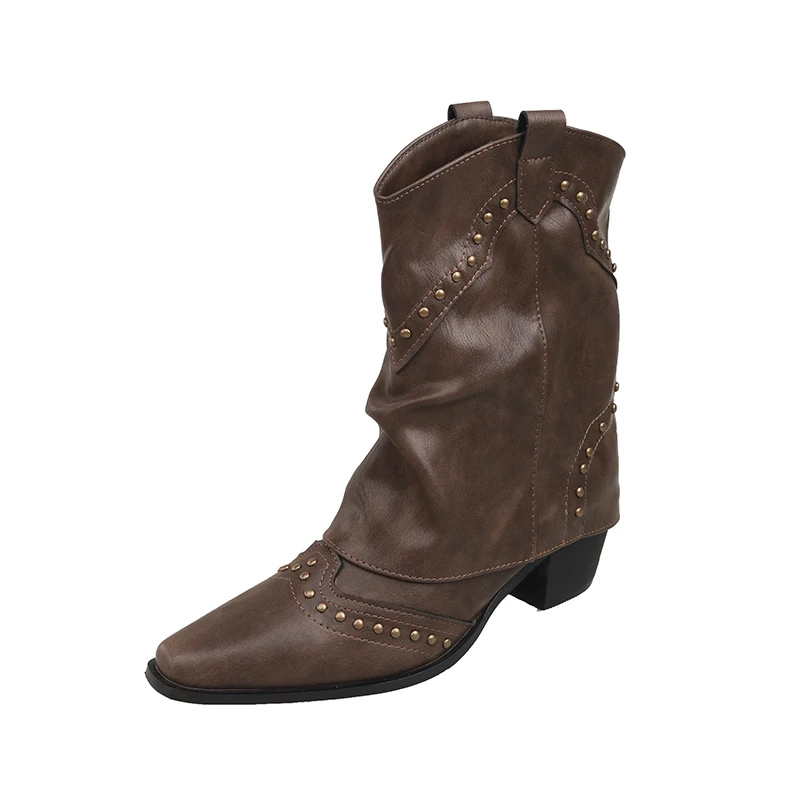 Sierra | Women's Cowgirl Boots Black Studded Mid-Heel Stylish Fit 4
