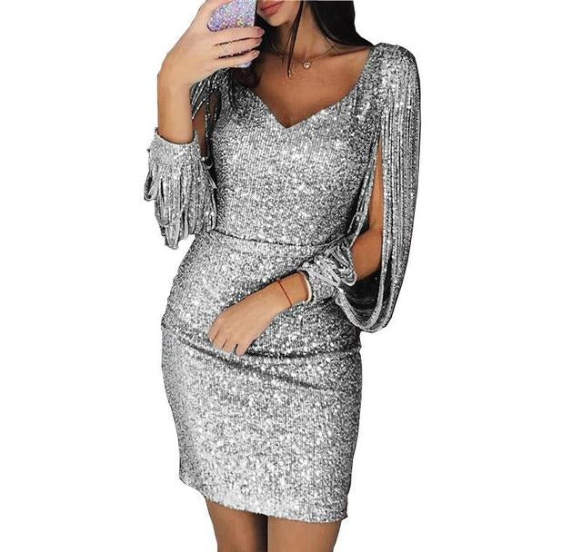 Sloane | Party Dress Sequin V-Neck Elegant Fit Holiday Cocktail 4