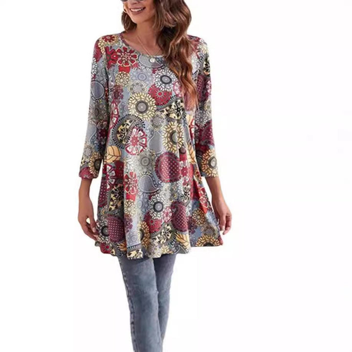 Sophia | Women's Boho Mandala Print 3/4 Sleeve Swing Tunic 3