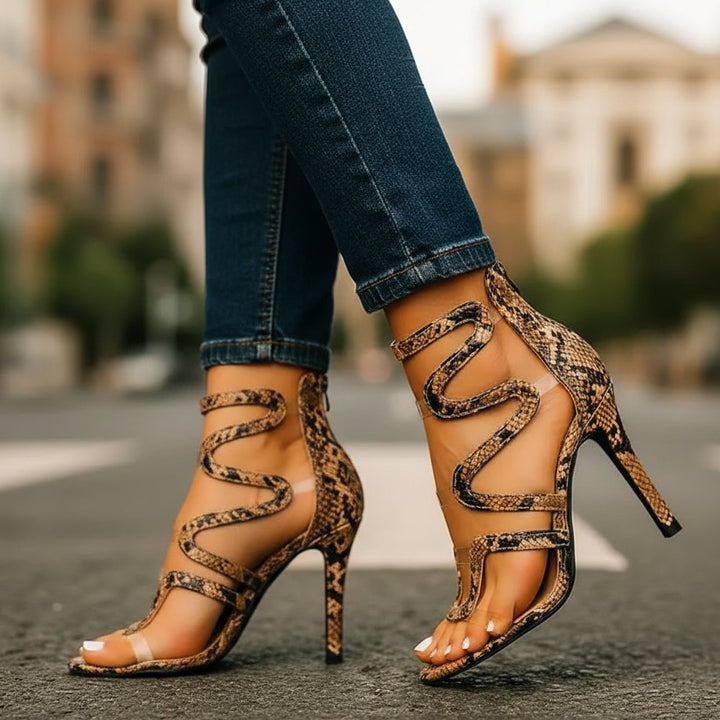 Sophie | Comfortable High Heels for Women – Elegant Strappy Stiletto in Snake Print 1