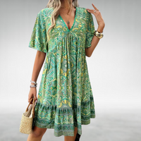 Daisy | Bohemian Paisley Printed Short Sleeve Mini Dress