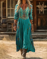 Ruby | Elegante abito lungo bohemien con scollo a V ricamato