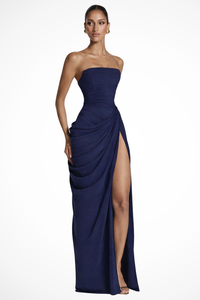 Elena | Abito lungo elegante e sofisticato senza spalline con arricciature