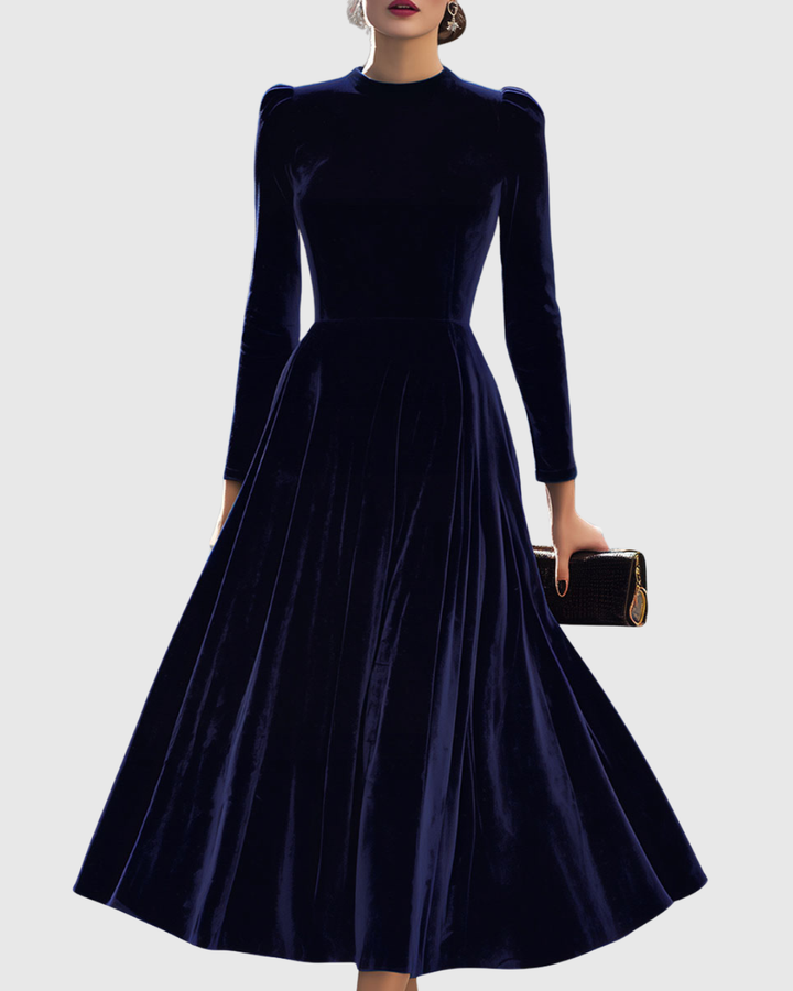 Tivara | Elegant Long-Sleeve Navy Midi Dress 0