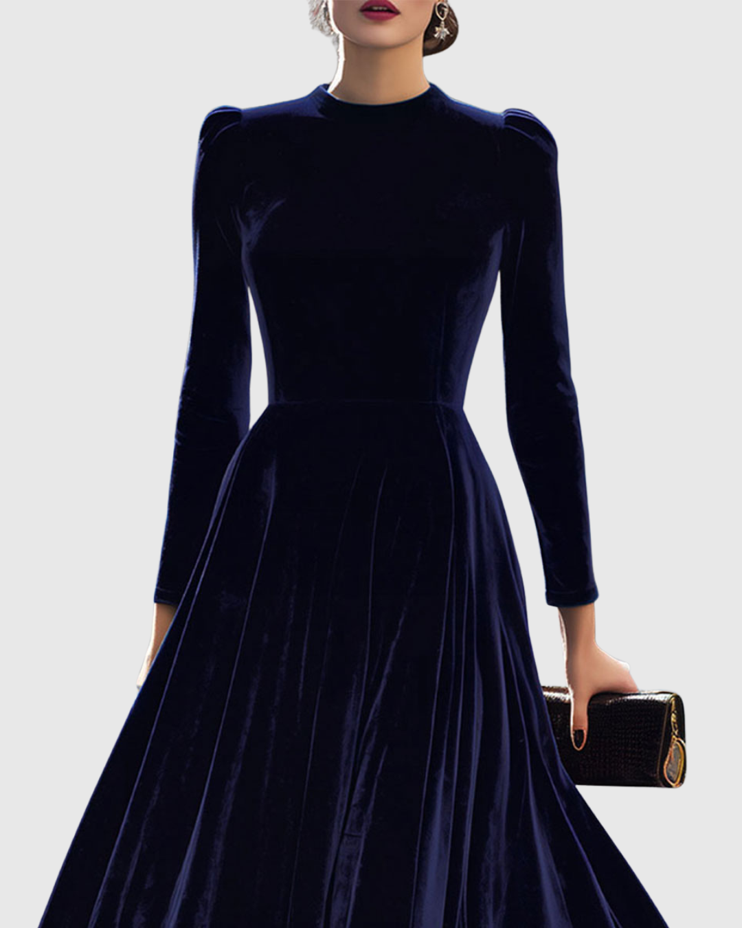 Tivara | Elegant Long-Sleeve Navy Midi Dress 1